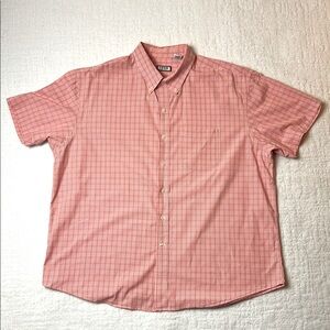 Izod Coral Blue White Casual Button Down Short Sleeve Shirt Gingham XXL